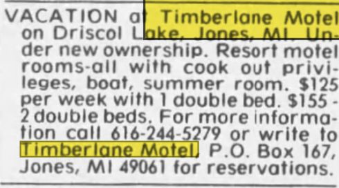 Timberlane Motel - Apr 1986 Ad (newer photo)